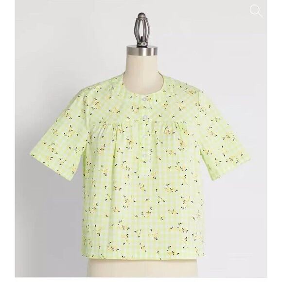 ModCloth Shirt Spring Fun in Gingham Blouse Size XL Twee Cottage Fairy Casual - Picture 1 of 10